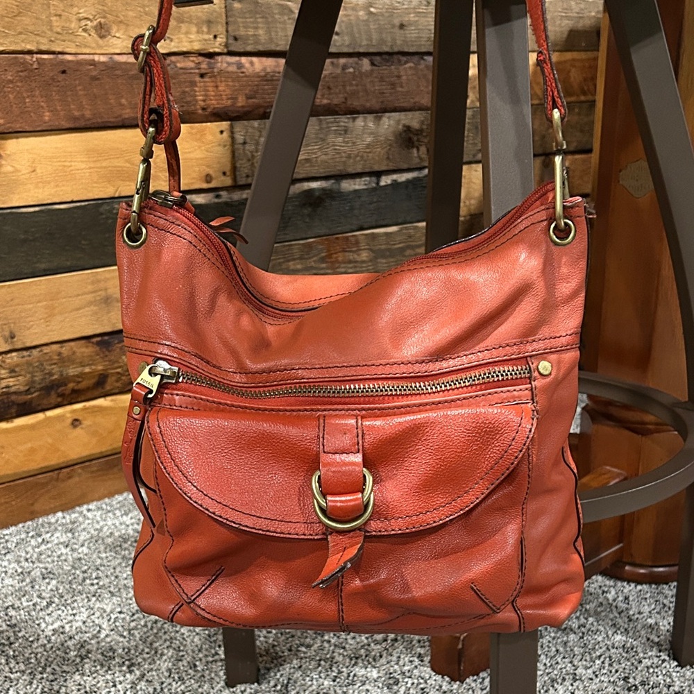 Fossil Sasha dark Orange Leather Shoulder Bag